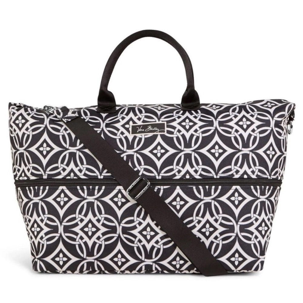 Vera Bradley Large Travel Tote Bag Black White Geometric Concerto Weekender